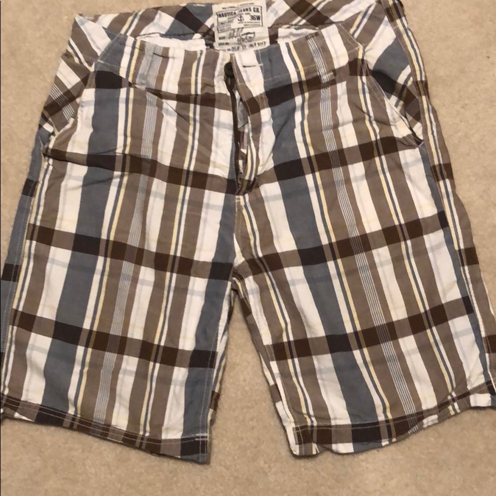 Mens Nautica Blue and Brown Plaid Shorts